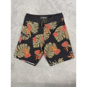 Dakine Board Shorts Mens 30 Black Hawaiian Floral Unlined Drawstring 9" Inseam